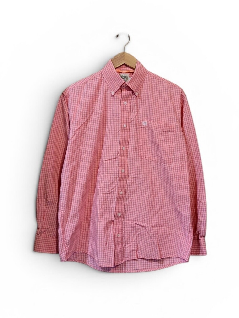 Men's Cinch Brand Western Rodeo Shirt Cotton Button Down Small Pink  White Check
